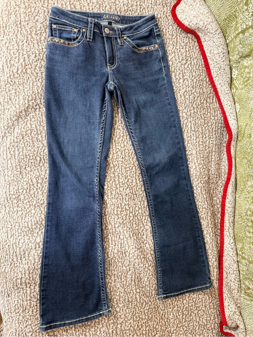 Shyanne Dark Blue Bootcut Embroidered Jeans